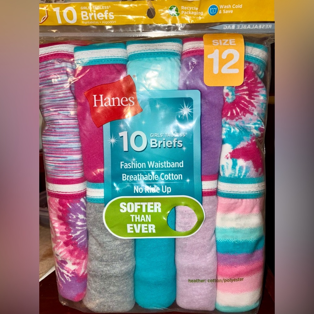 Hanes Girls' Briefs 10-Pack (Size 12) + 3 Pair Old Navy Leggings (Size 10/12)NWT